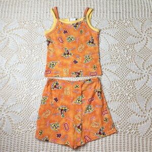 Vintage 1990s Wrapper Girl 10 Years Orange Hawaii Tropical Tank Top Skort Set